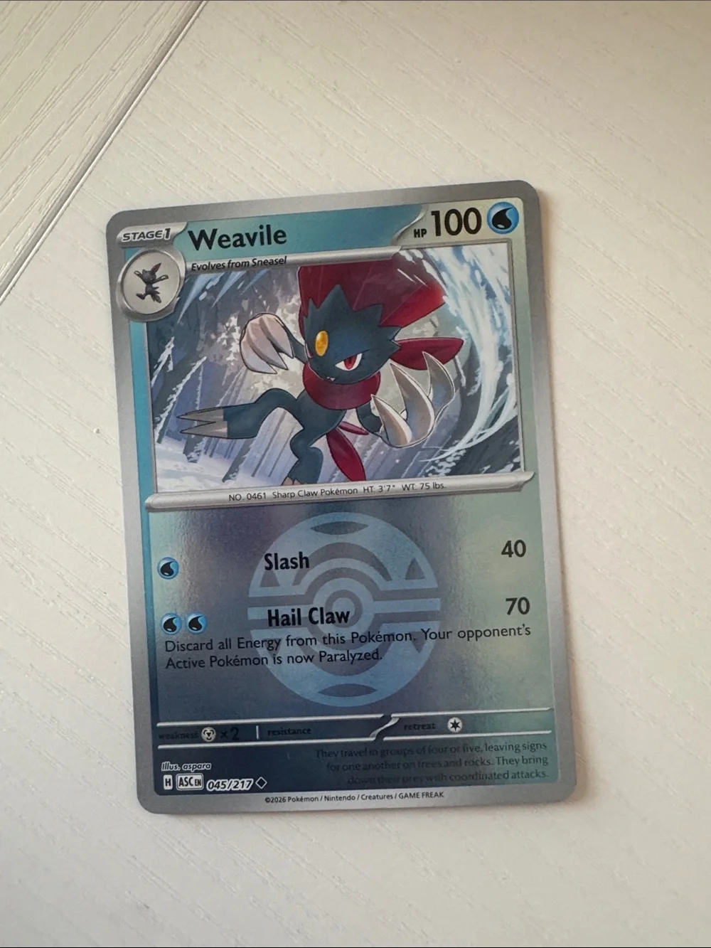 Weavile Pokémon Card - reverse Holo